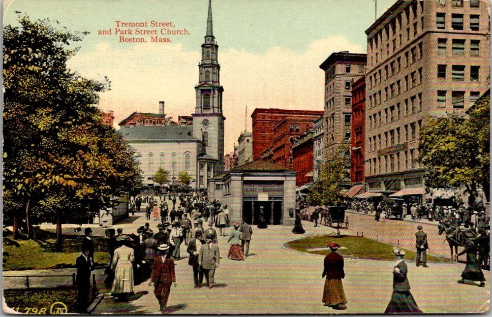Vintage Postcard Tremont Street & Park Street Church Boston MA 1907 Posted