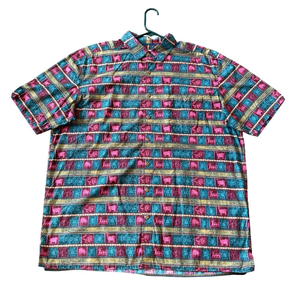 Vintage Territory Ahead Shirt Men's XLT XL Tall Blue Pink Southwestern Tribal