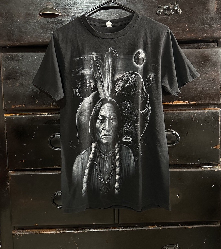 Vintage Native American Nighttime Moon Buffalo Tee 90s Graphic MENS MEDIUM