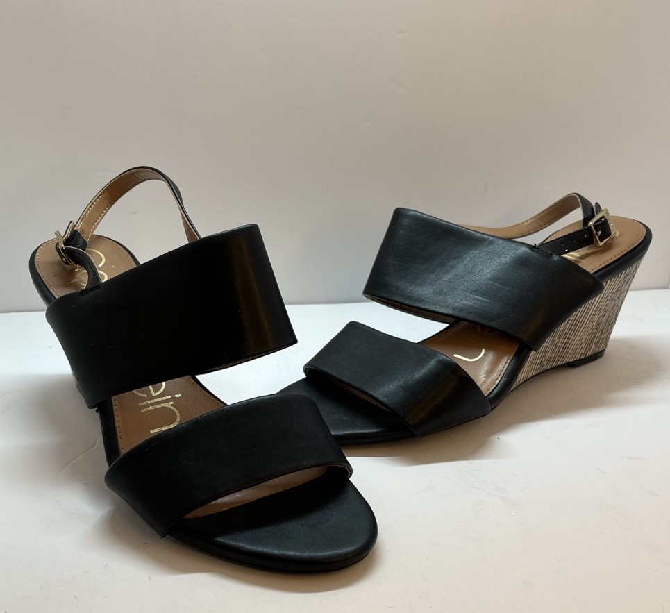 Calvin Klein Women’s Black Leather Wedge Sandals Size 7