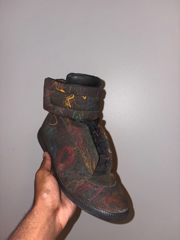 Maison Margiela shoes men, Black with a sparkling accent. Green, yellow blue red