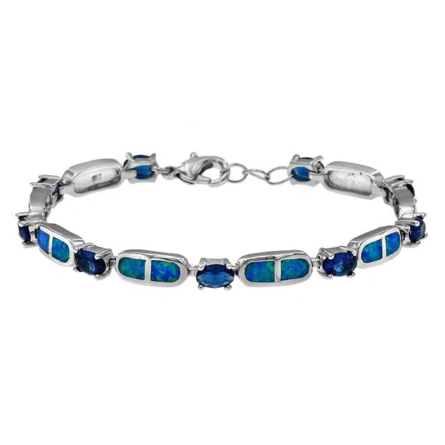4CT African Sapphire & Australian Opal 925 Sterling Silver Tennis Bracelet OB5