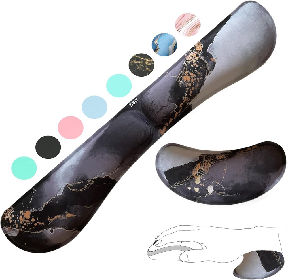 ZIBLY Grey Marble Non-Slip Medium Keyboard and Mouse Wrist Rest Combo