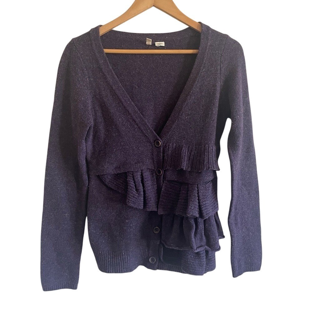 MOTH Anthropologie Split Decision Purple Cardigan Wool S/P small petite