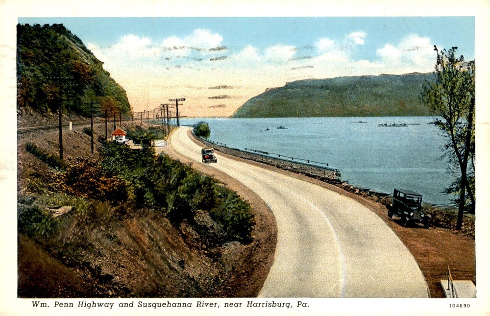 William Penn Highway and Susquehanna River, Harrisburg, PA Postcard
