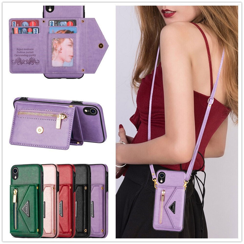 Crossbody Leather Wallet Phone Case For iPhone 12 13 14 Samsung S21 S22 S23