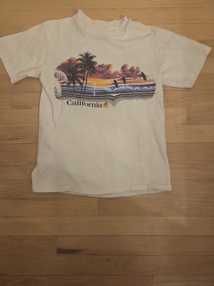 1980s Vintage California Graphic Tee White Cotton Short Sleeve Men's Regular S