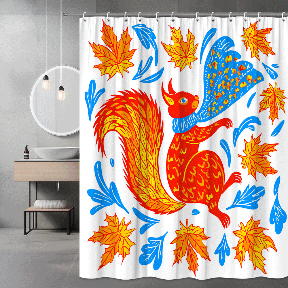 Squirrel and Autumn Leaves Shower Curtain Graphic Print