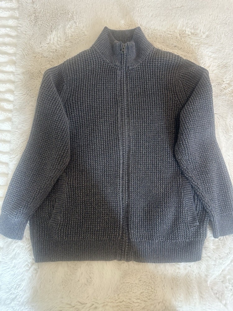 LL Bean Organic Cotton Full Zipper Heavy Knit Sweater Indigo Size M