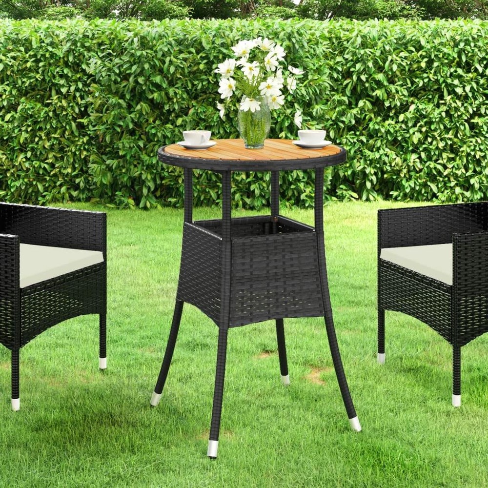 Acacia Wood Poly Rattan Patio Table 23.6x29.5 Outdoor Furniture Black-image