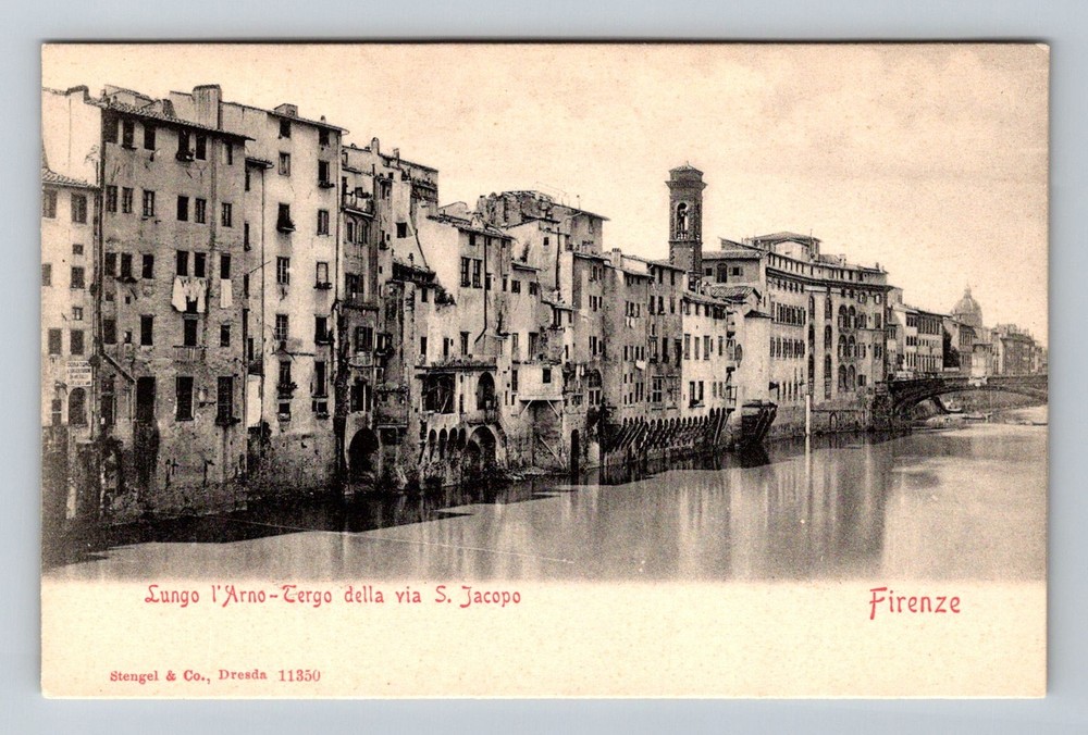 Italy- Florence Buildings Along The Bank Of The Arno River Old Vintage Postcard