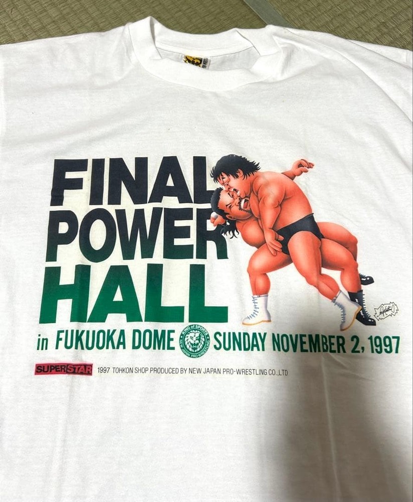 Japan Pro Wrestling Riki Choshu Illustration T-Shirt L White Vintage Non-Sale