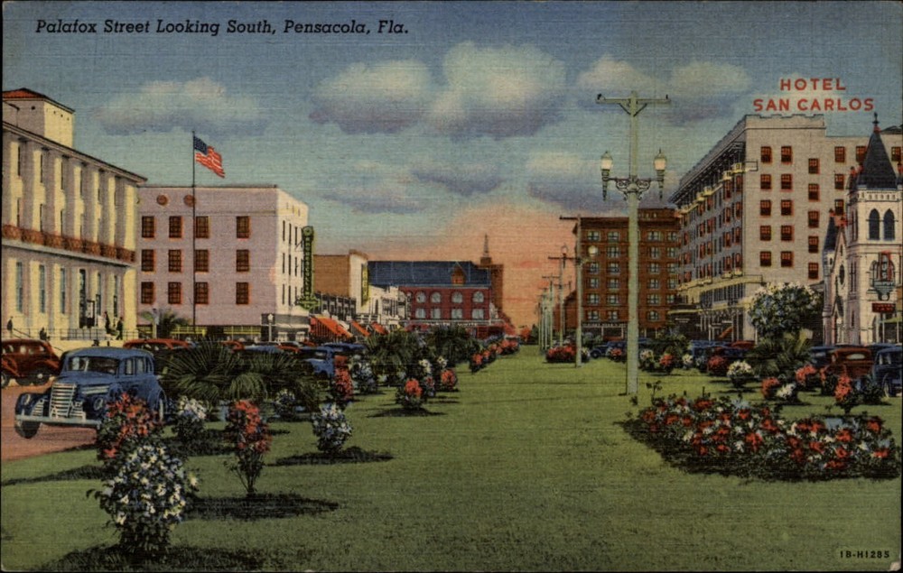 Palafox Street Looking South Pensacola Florida~ Hotel San Carlos ~ 1950s