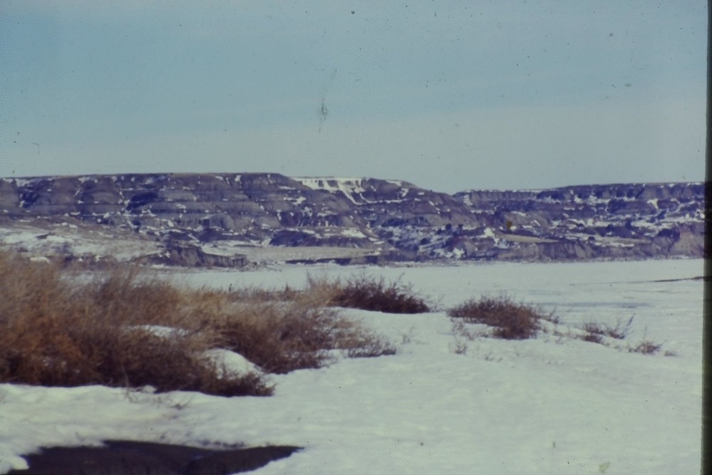 c1960's 35mm Slide Film Badlands Winter Landscape Snow Alberta Canada Water Arid
