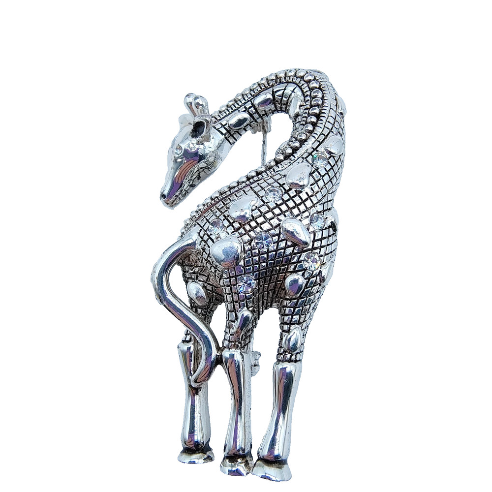 Vintage Premier Designs Giraffe Brooch Silver Tone Safari Animal Whimsical
