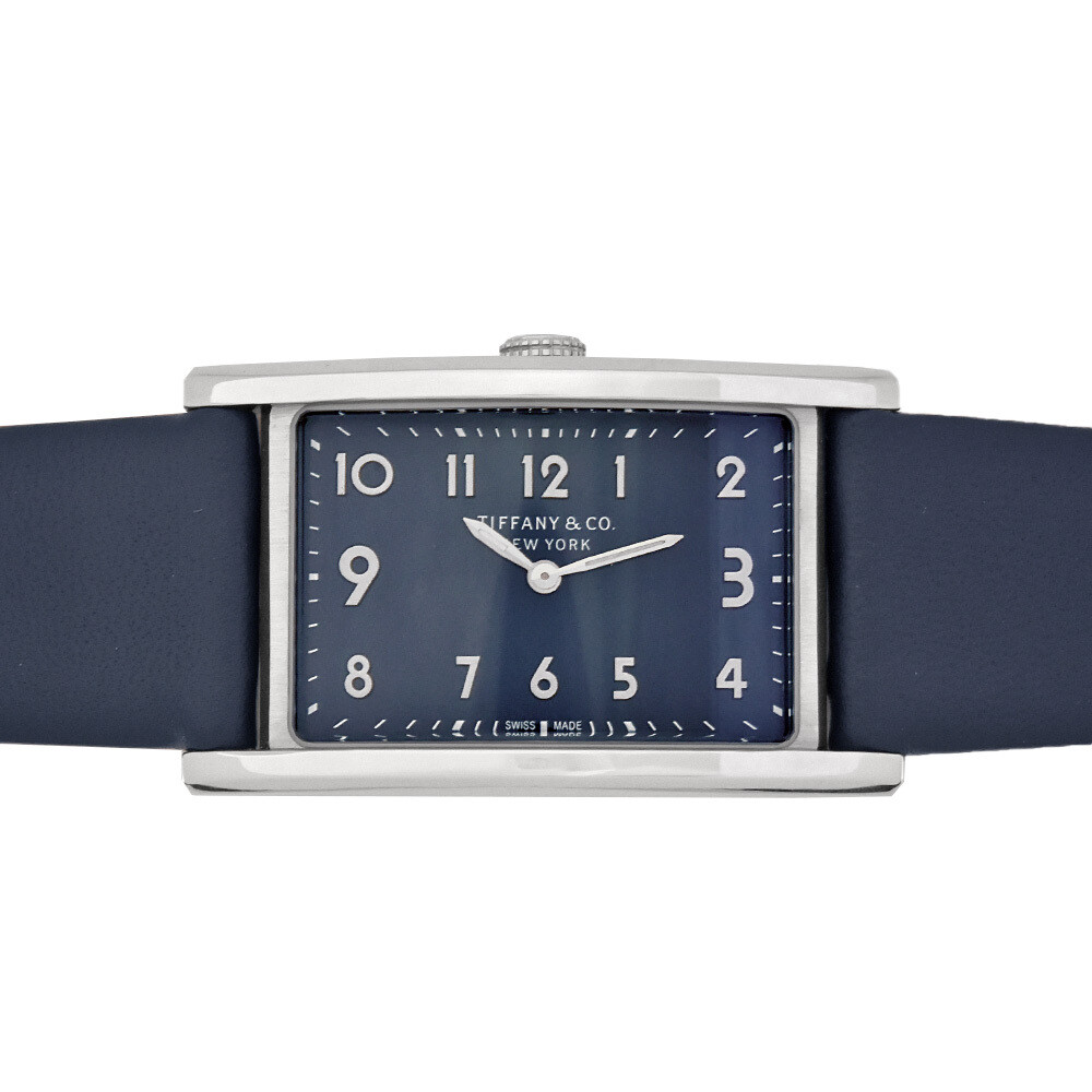 Tiffany Co. East West Mini 2 Hand Watch Quartz Navy Dial Double Wrap Strap W