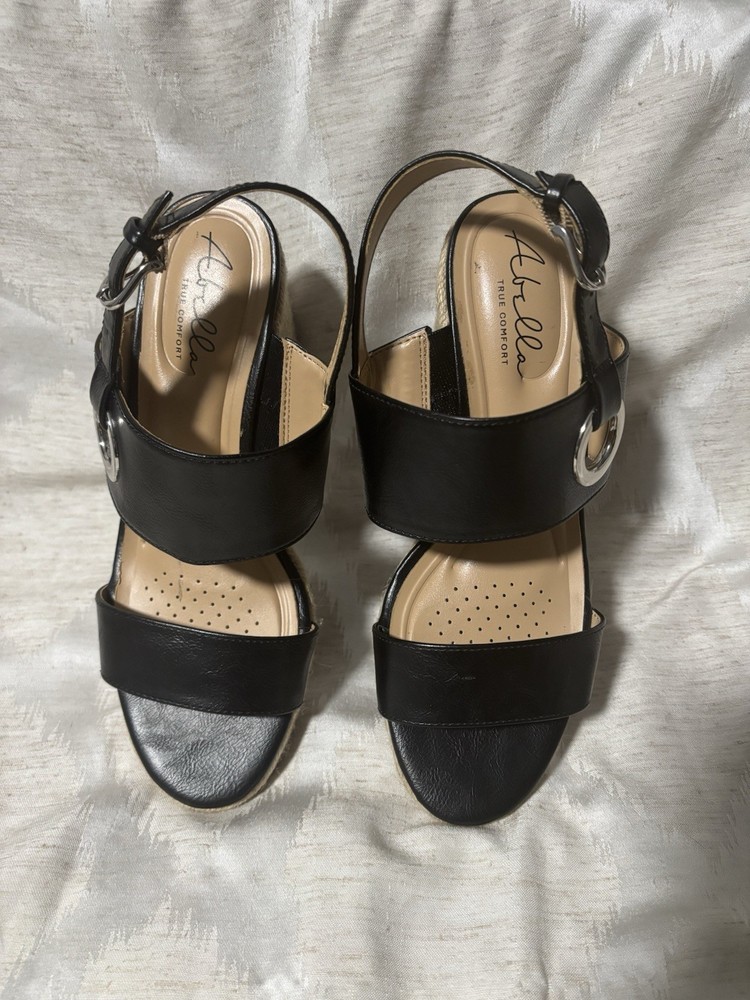 Abella Shoes True Comfort Black Wedge  Sandals Size 8