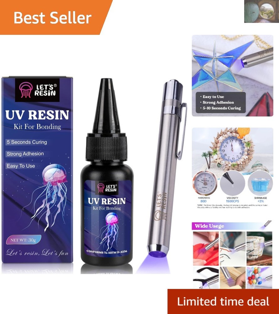 Odorless UV Resin Adhesive with Quick-Cure Flashlight for Crafts and DIY Art
