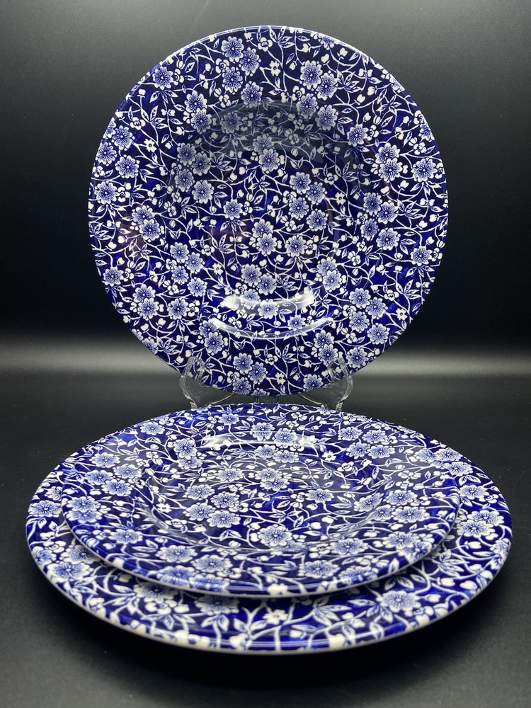 Queens Calico Blue Churchill  England Lot of 3 ( Bread &Salad Plates, Rim Bowl)