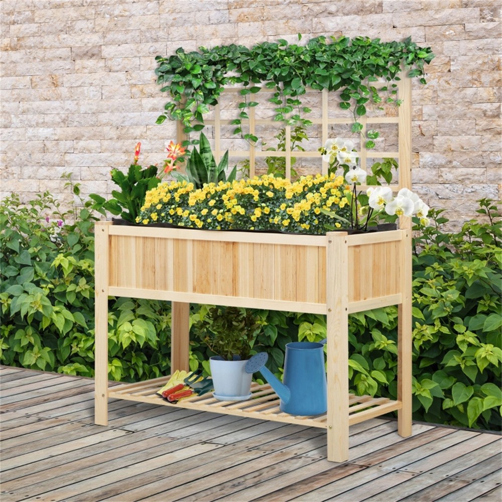 Wooden Flower Planter Box Garden Shelf Decorative Plant Holder Outdoor Decor