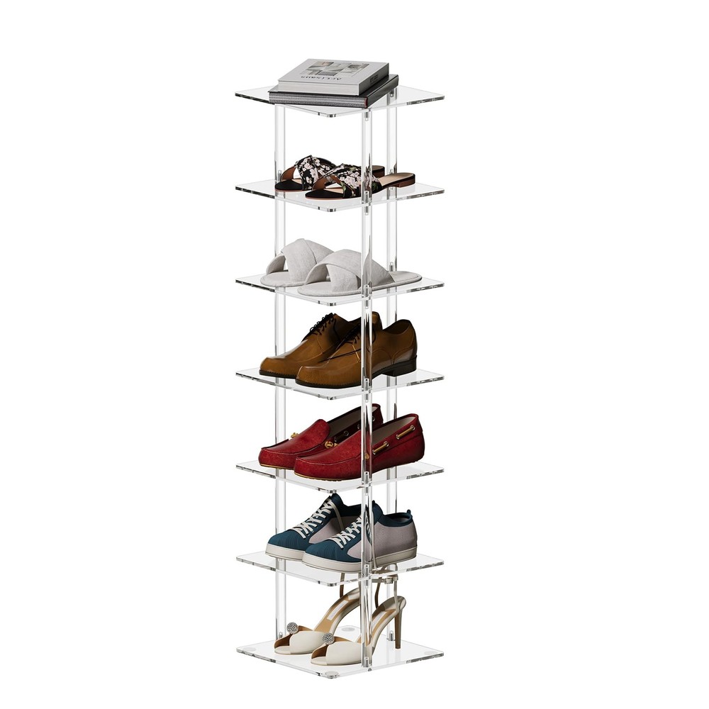 Acrylic 7-Tier Vertical Shoe Rack Free Standing Storage Organizer