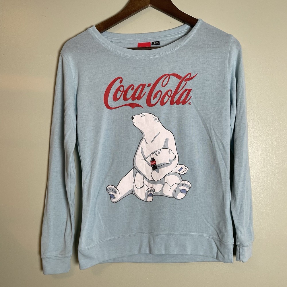 Coca-Cola Brushed Fleece Sweatshirt Junior Crystal Blue Size XS Polar Bears