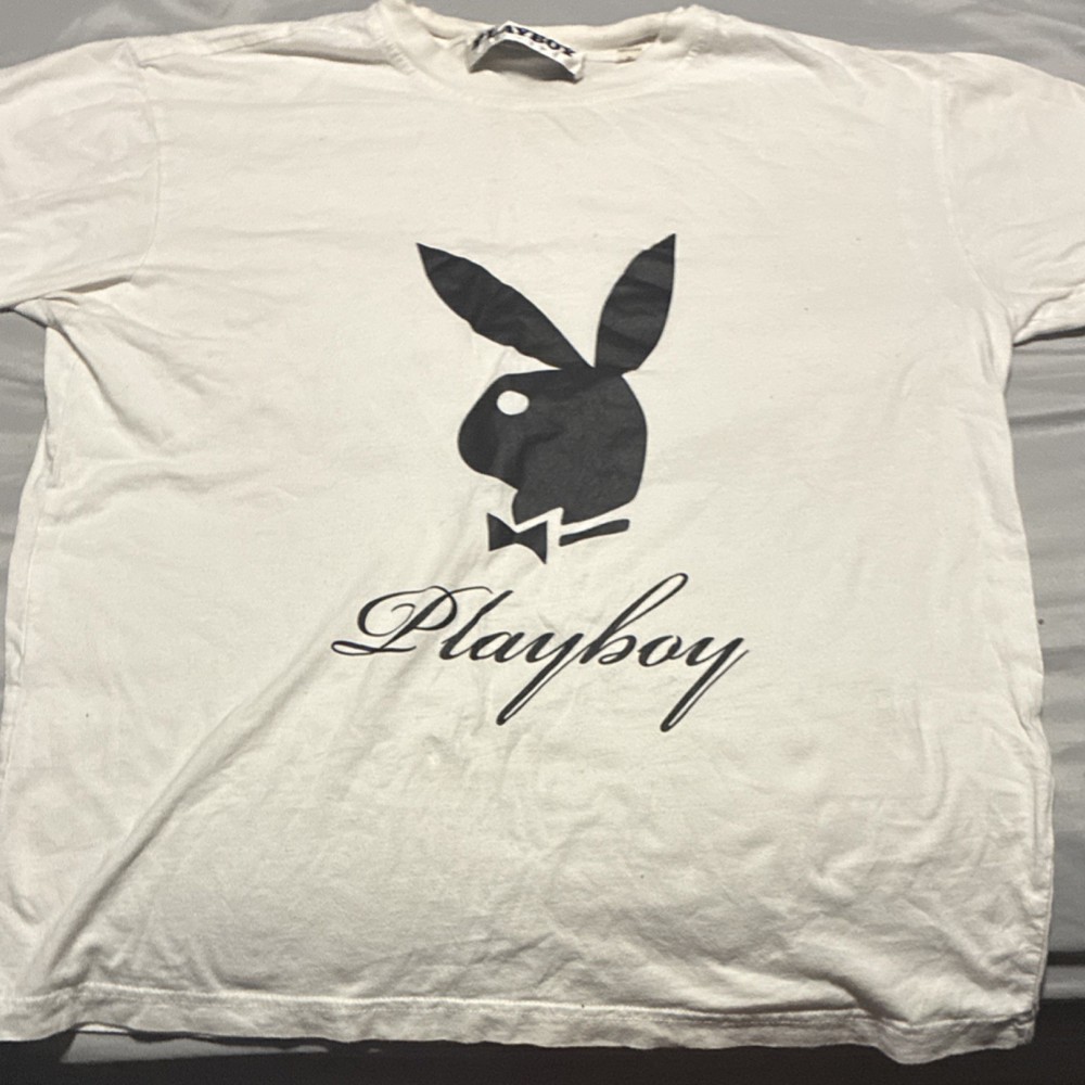 Playboy Cotton Jersey White Bunny Logo Short Sleeve Men's T-Shirt Crew Neck