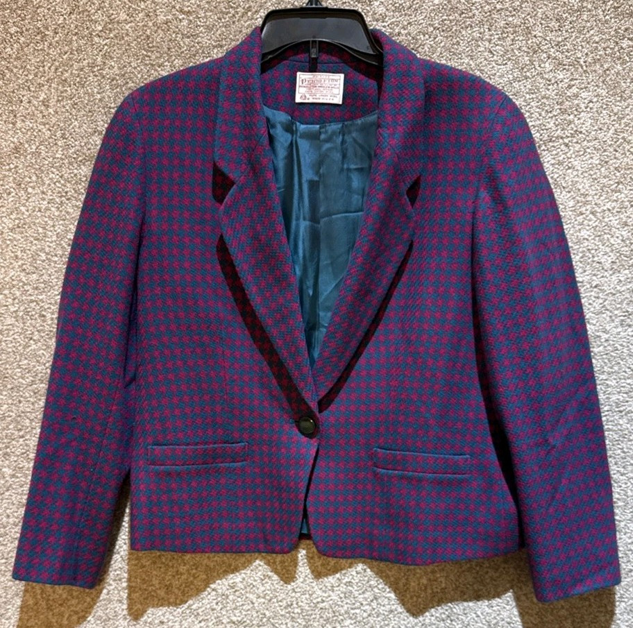 Vintage Pendleton Petite Womens Wool Houndstooth Blazer Jacket Size 12 USA