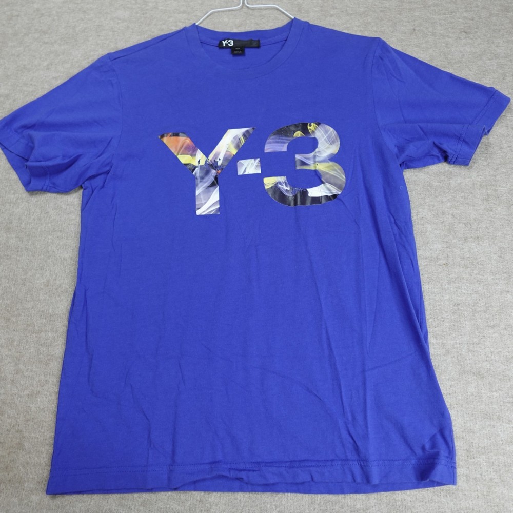 Y3 Mens Shirt Medium Blue Logo Spellout Adidas