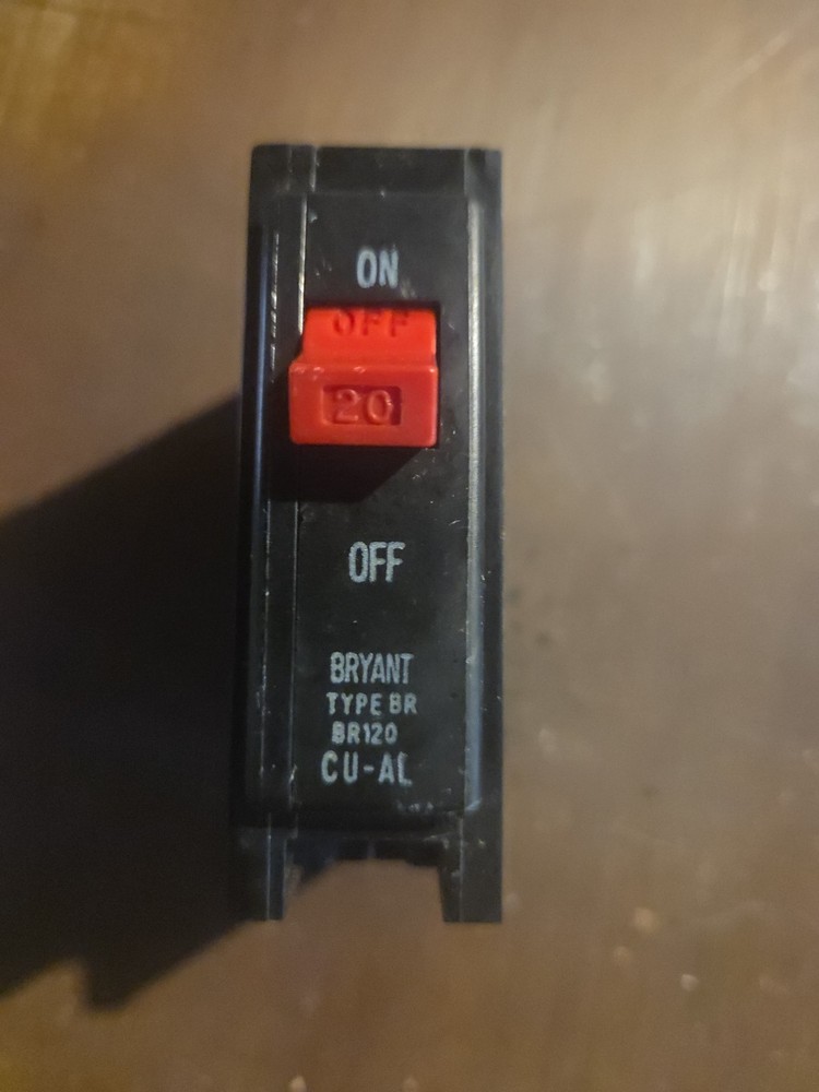 Bryant BR120 1 POLE 20 AMP 120V CIRCUIT BREAKER Type BR RED HANDLE