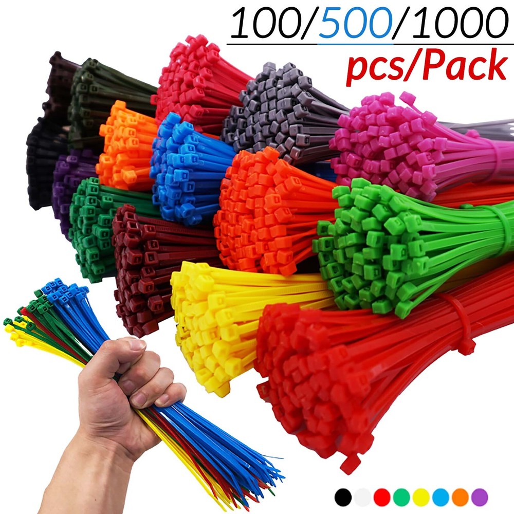 100/500/1000 Cable Ties Zip Tie Wraps Strong Nylon Various Size Colours
