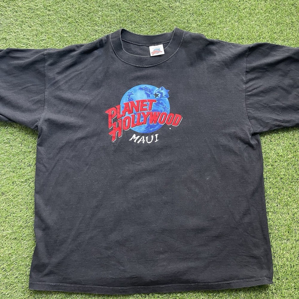 VINTAGE Planet Hollywood T Shirt Men XL Black Maui Hawaii Graphic USA 90s