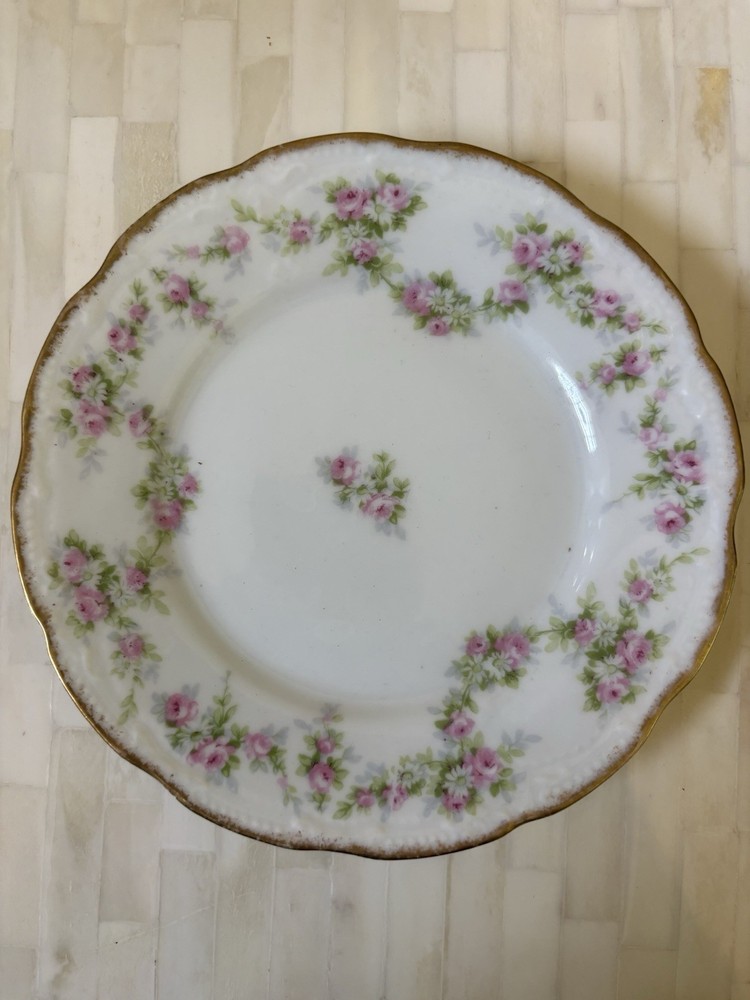 Vintage 6” Limoges France Pink Floral Plate Theodore Haviland Gold Gild Ed