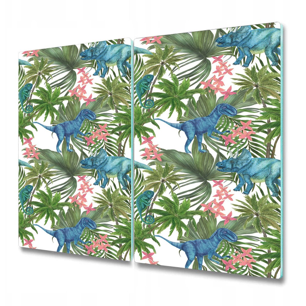 Tempered Glass Worktop Saver Tropical dinosaurs Watercolour Colourful 2x30x52