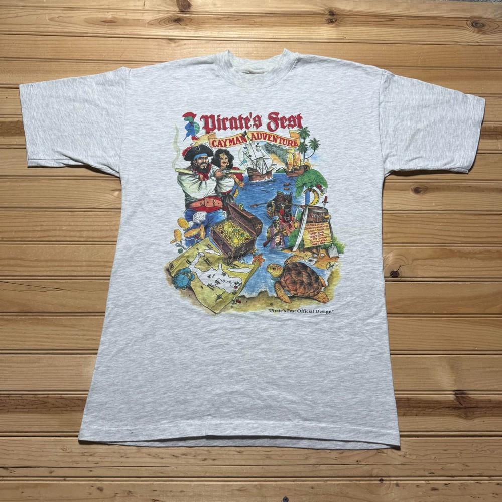 Vintage 90s Pirates Fest Cayman Adventure Official Design Graphic T-Shirt Large