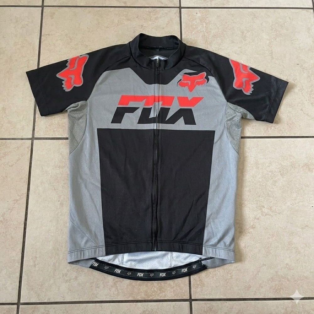 Fox Racing Cycling Jersey Mens Large Medium Black Full Zip Short Sleeve Bike MTB