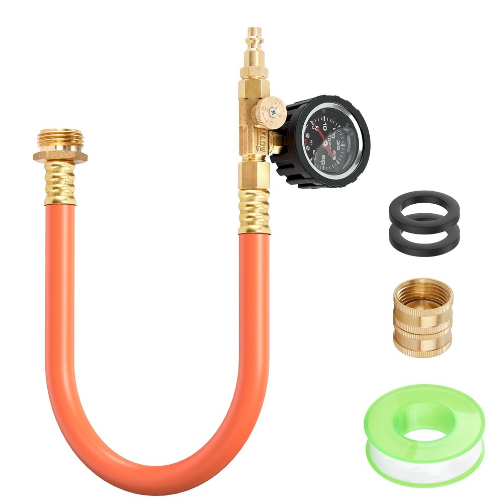 Flymer RV Winterizing Kit with Pressure Gauge and Blowout Adapter