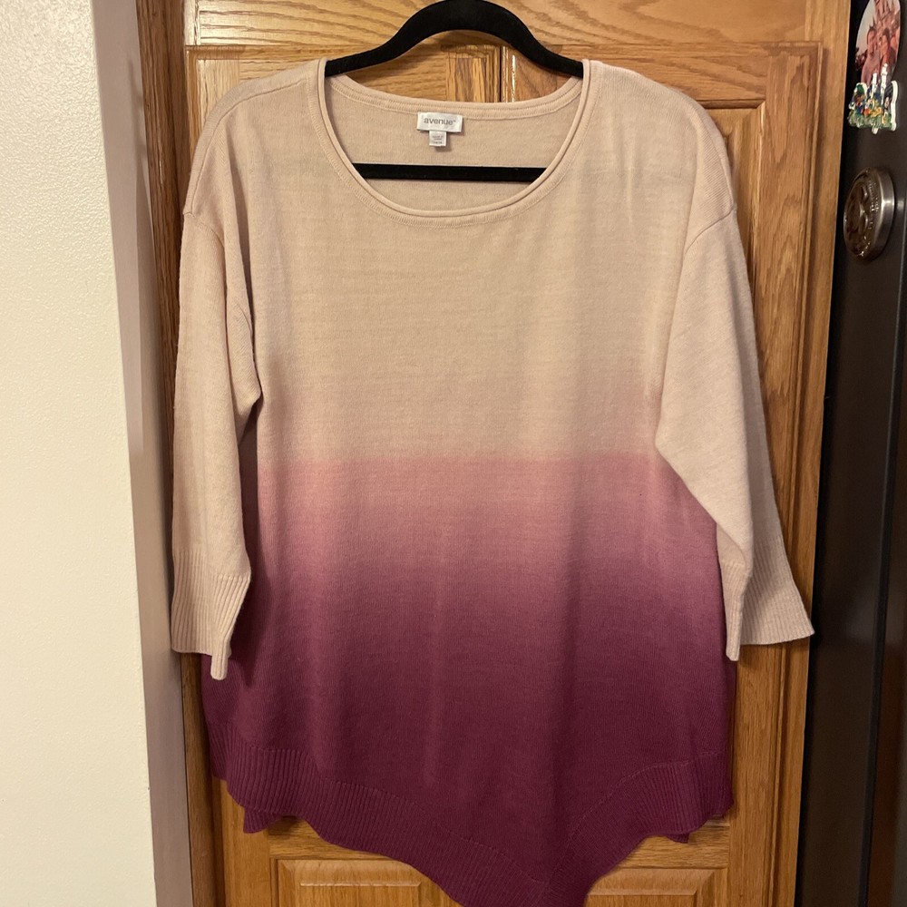 Avenue Women's Plus Size  18 / 20 Pink Ombré Light Weight Sweater