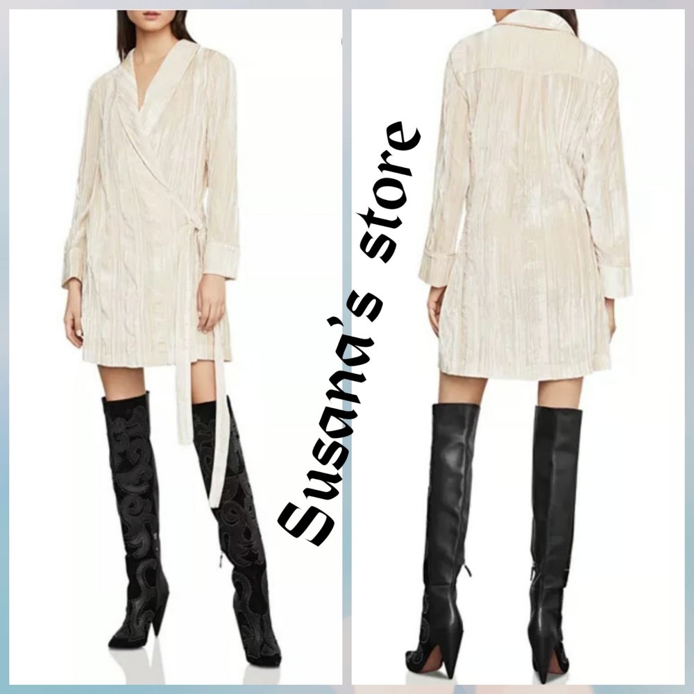 Nwt Bcbg Maxazria Size L Velvet Long Sleeve Wrap Robe Dress Sexy And Fashionable
