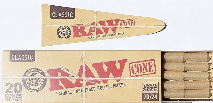 RAW Single Size 70/24 Pre-Rolled Cones 20-Pack