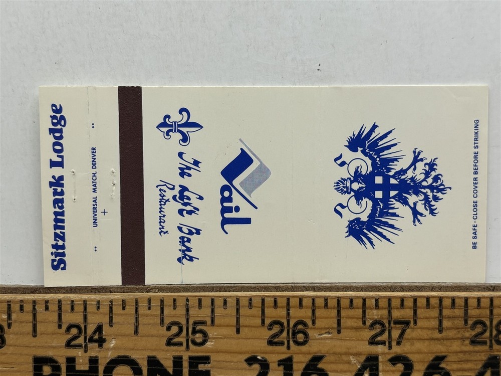 Vintage 1970s 1980s Vail Left Bank Restaurant Sitzmark Lodge CO Matchbook Cover  