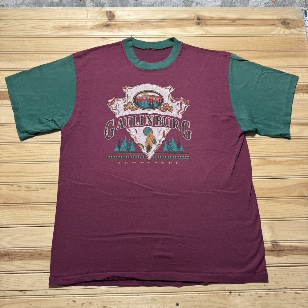 Vintage 90s Gatlinburg Tennessee Arrowhead Nature Color Block Shirt Size XL
