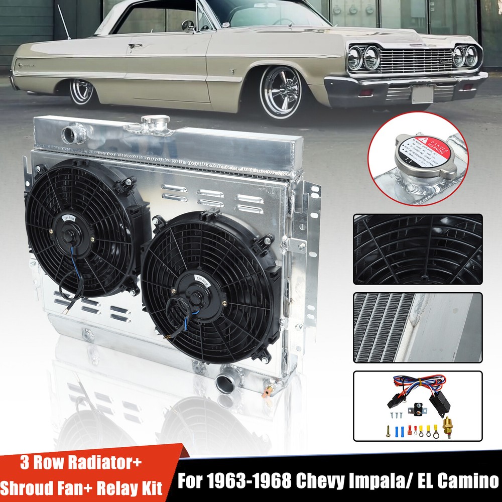 Radiator Shroud Fan 3 Row For 63-68 64 65 67 Chevy Belair Chevelle Camino Impala