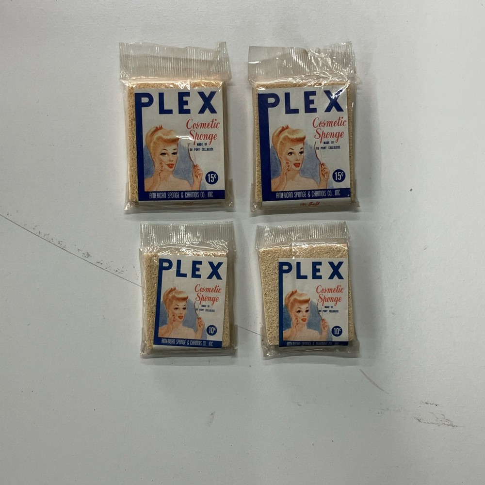Vintage Mid-Century PLEX Cosmetic Sponges in Original Packaging Lot Of 4