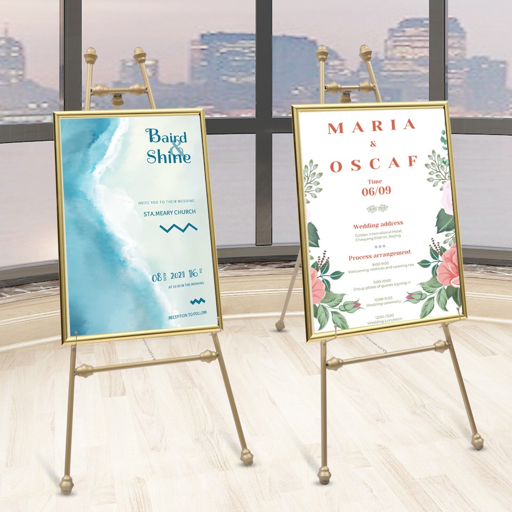 2Pcs Gold Adjustable Iron Easel Stand for Wedding Photo Display Frame