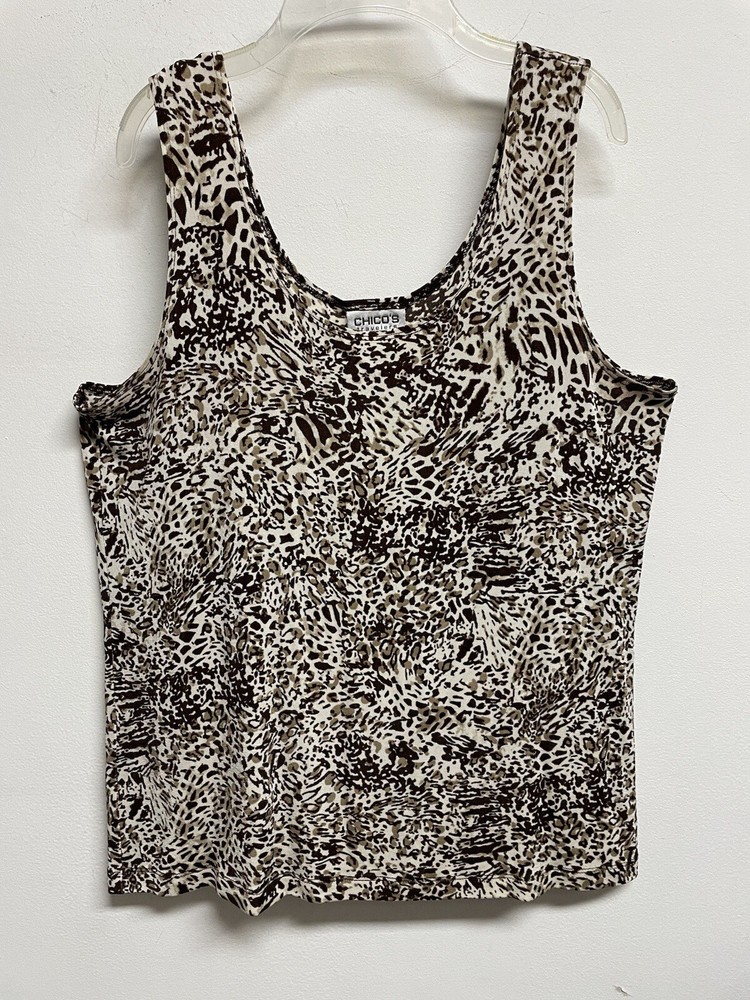 CHICO’S TRAVELERS Animal Print Stretch Tank Top Shirt  NEW, Women’s Size 3, XL