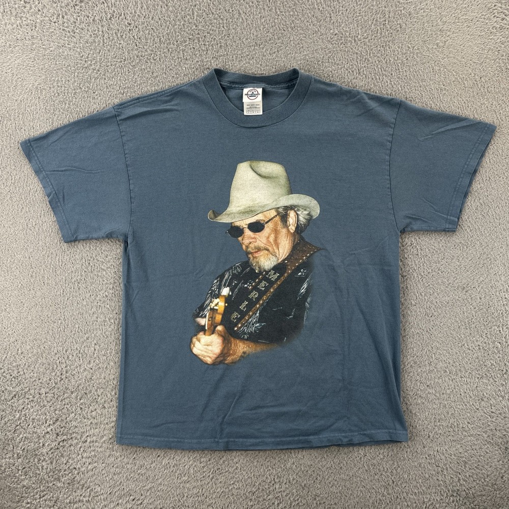Vtg Delta Mens Large Blue Shirt Merle Haggard Graphic Print Country Music Tee