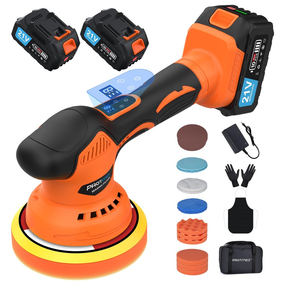 Cordless Car Buffer Polisher, Car Polishing Kit with 21V 2 X 4.0Ah Batteries,...