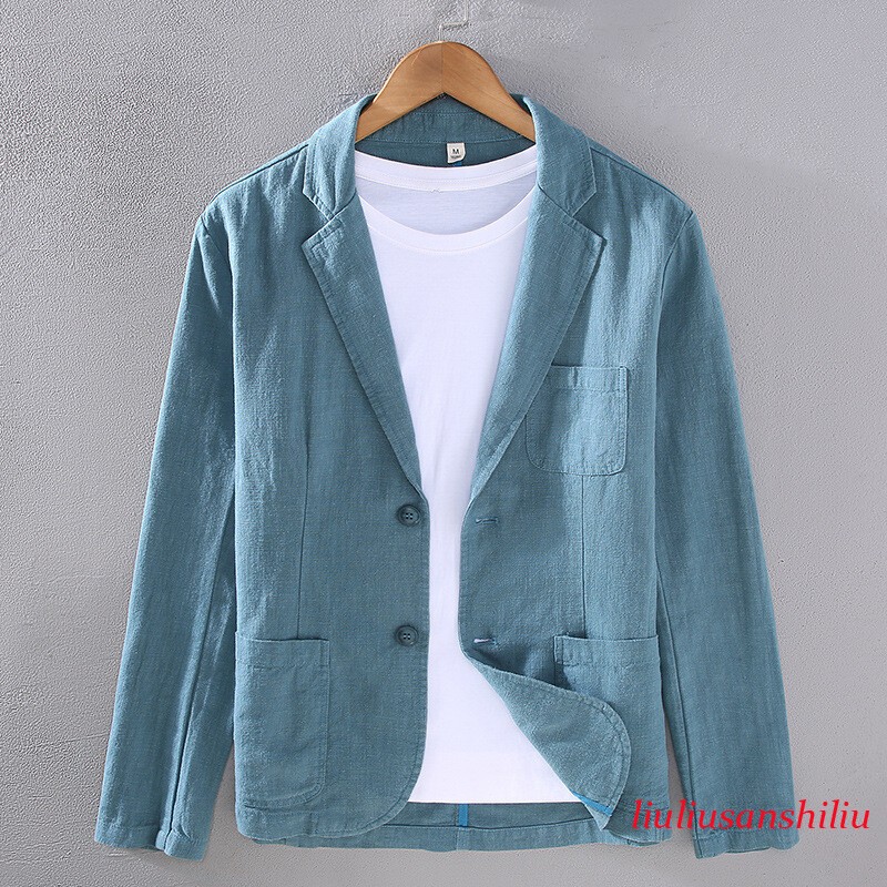 Men's Linen Cotton Summer Lightweight Casual Blazer Coat Jacket Breathable Soft