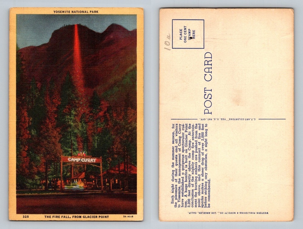 Yosemite National Park, CA-California, Firefall Glacier Point Vintage Postcard